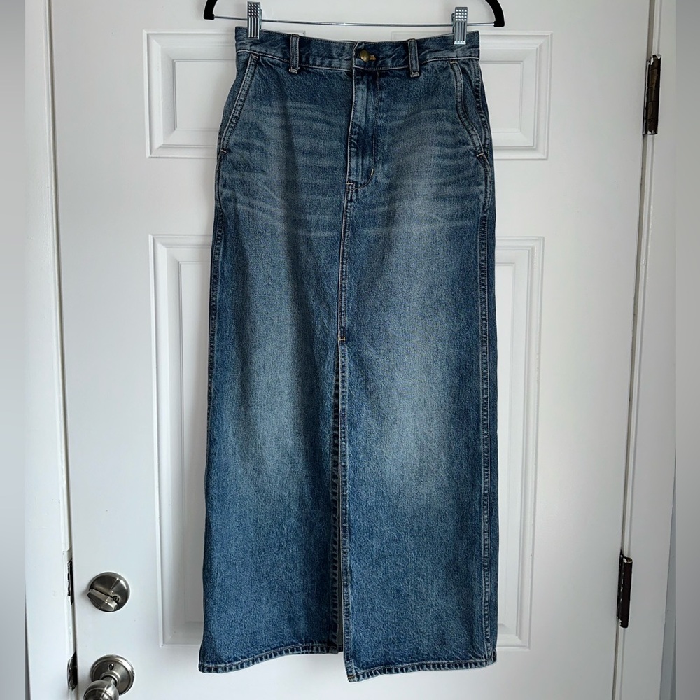 Alexa Chung for Madewell Denim Maxi Skirt in Croswell Wash size 24 front slit - Picture 2 of 6